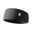 A black athletic headband with a small white stylized logo on the front, shown against a plain white background.