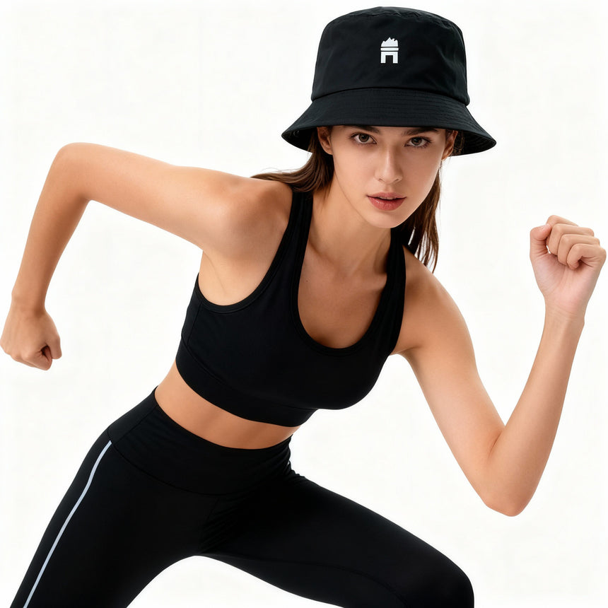 Woman wearing a cool bucket hat 